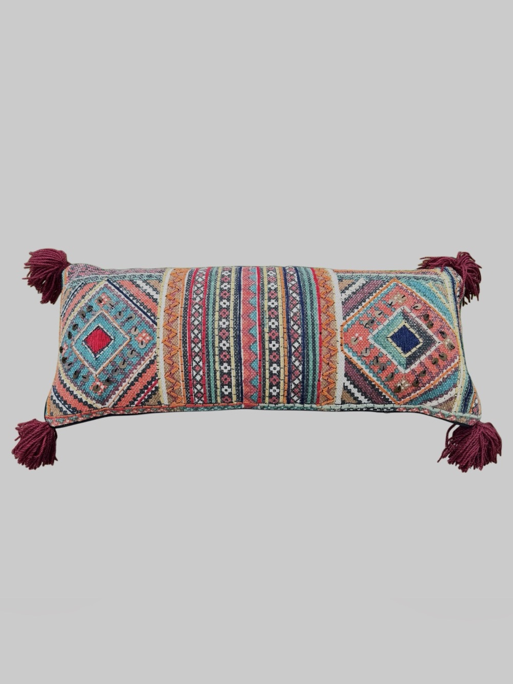 Surya Lena 30”x12” Multi Color wool and cotton Boho Pillow Made In India